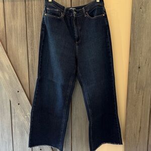 PAIGE Dark Indigo Wide Leg Cropped Jeans 26 inch inseam Like New!